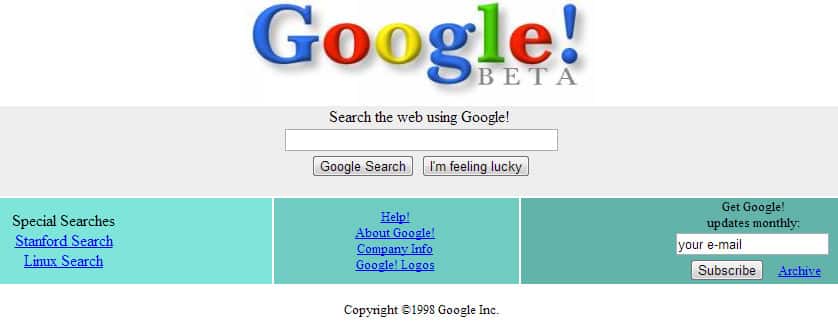 how popular websites looked when they launched