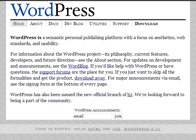WordPress as looked in the past
