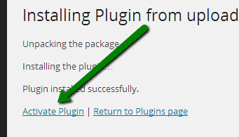 activating the uploaded plugin
