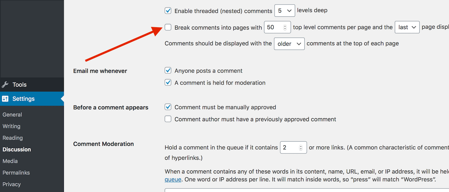 Break comments into pages for faster loading time