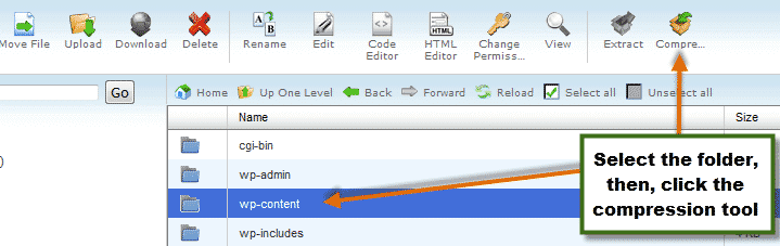cpanel file manager compress