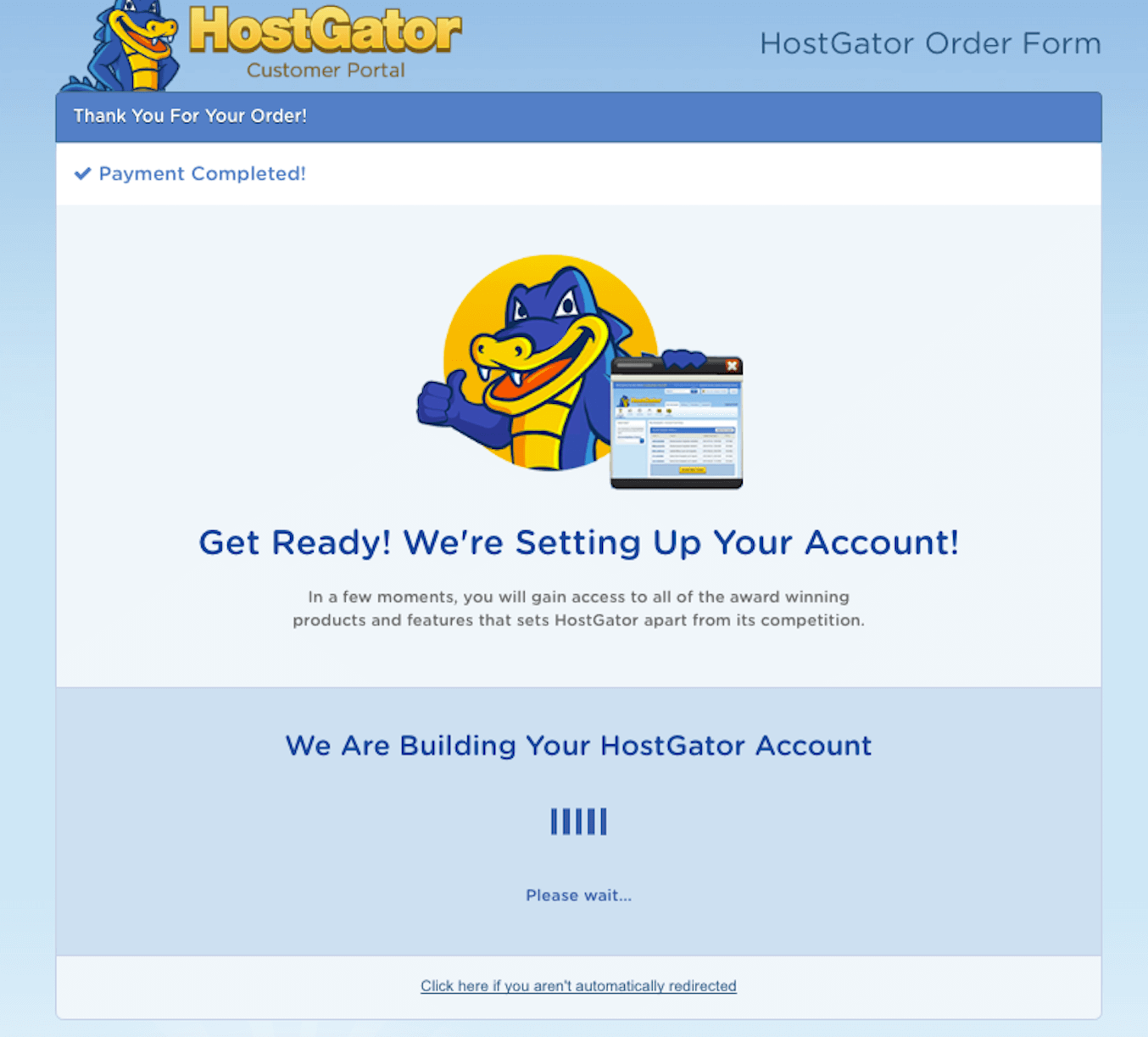 Processing a hosting account order
