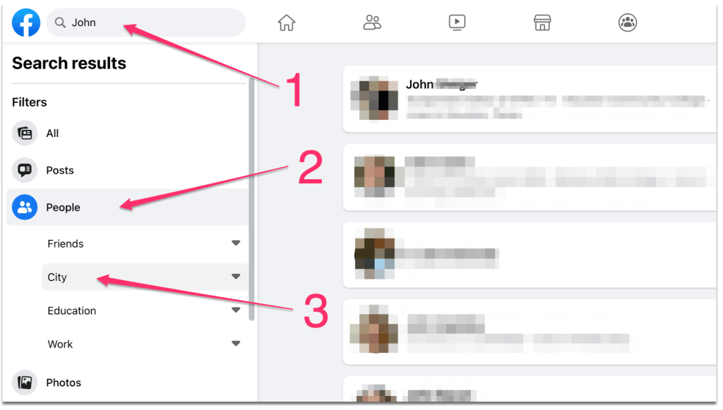 Filtering names by City in Facebook